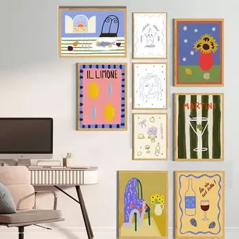 Японские счастливые кошки, настенное искусство, ботанические цветы, ваза, плакат и принт, абстрактные фотографии животных для дома, спальни, гостиной, декора 21x30cm No Framed