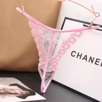 Японские сексуальные прозрачные бесшовные кружевные стринги с низкой талией и вышивкой перьями One Size