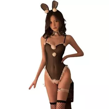 Японские сексуальные вечерние костюмы кролика, секс-белье, плюшевое платье для косплея «Непослушный кролик», боди для девочек, цельный комбинезон One Size