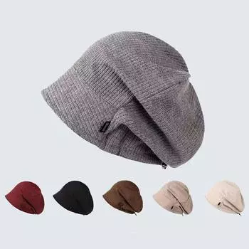 Японские шапки Pile Up, детские осенне-зимние плюшевые и утолщенные теплые вязаные шапки, большие пучки на голове, шерстяные шапки, холодные шапки 56-58cm чёрный