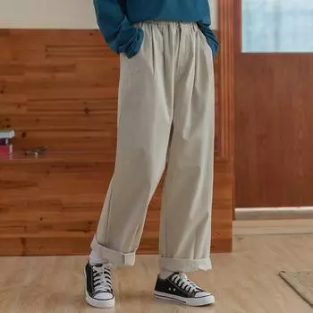 Японские широкие брюки, весенние свободные узкие брюки с высокой талией, прямые брюки L чёрный