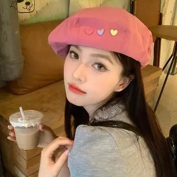 Японские шляпы с нашивками Sweet Love Painter для женщин, весна и лето, тонкие, дышащие, повседневные, универсальные, милые береты Y2k 56-58cm розовый