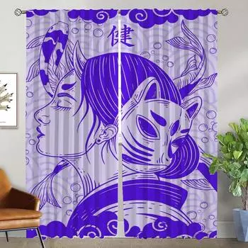 Японские шторы для гостиной, шторы для комнаты, 2 панели, шторы для домашнего интерьера, шторы, перегородки, украшения на Хэллоуин, кухня W50xH70cmx2pcs-CL