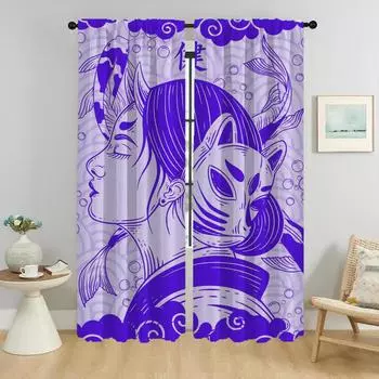 Японские шторы для спальни, перегородки, элегантные шторы для комнаты, 2 шт., украшение на Хэллоуин, оконная штора для гостиной, кухни W50xH70cmx2pcs