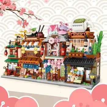 Японские строительные блоки с видом на улицу, креативный городской пейзаж, магазин, домостроение, модель мини-кирпичей, детские игрушки «сделай сам», праздничный подарок withbox жёлтый/коричневый