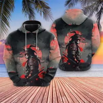 Японские свитшоты с рисунком самураев, модные толстовки Harajuku с цветущей вишней, толстовки для мужчин, одежда, толстовка с капюшоном Warrior Cat Y2k для мальчиков S
