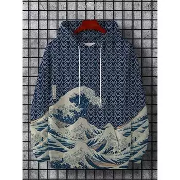 Японские толстовки с капюшоном Harajuku с 3D-принтом для мужчин, графические толстовки с изображением щупалец горного кота, повседневные свободные свитера с капюшоном и длинными рукавами S