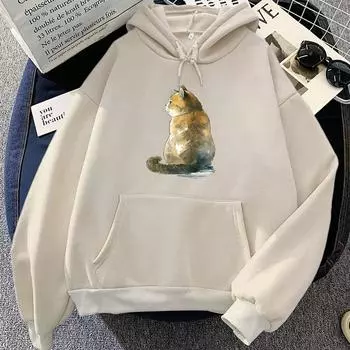 Японские толстовки с принтом кошек Ukiyoe, зимние толстовки с длинным рукавом и принтом мультфильмов, повседневные свитера с капюшоном для женщин и мужчин S хаки