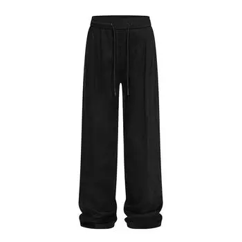 Японские тонкие хип-хоп льняные повседневные брюки мужские свободные прямые спортивные широкие брюки XXL чёрный