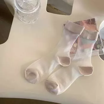 Японские тонкие носки канекалон, дышащие сетчатые носки с кристаллами для девочек, летние чулки, летние чулки контрастного цвета, женские средние трубки 19cm чёрный