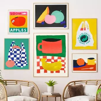 Японские тропические фрукты, метр, яблоки, настенная живопись, плакаты на скандинавскую тему и принт, сумка для покупок, фотографии, декор для гостиной 21*30cm