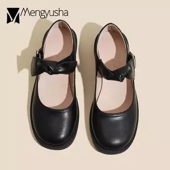 Японские туфли Лолита женские квадратные носки с бантом на ремне джинсы Мэри мокасины школьницы JK обувь COS медсестры женские балетки 5 чёрный