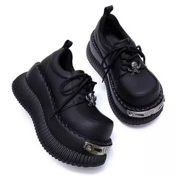 Японские туфли-маффины на платформе в стиле Millennium Harajuku Spice Girls, весенние туфли-маффины из кожи в стиле ретро 2024 года, панк-обувь 35 чёрный