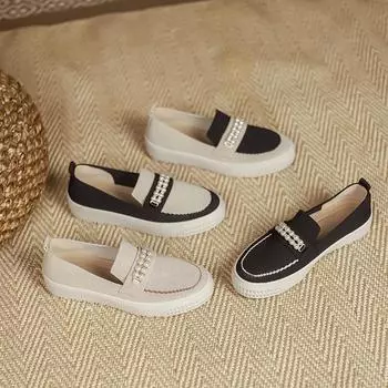 Японские туфли принцессы Рыбацкие туфли Одиночные туфли Вязаные тканые туфли Летающие тканые плоские лоферы с жемчугом на одной педали Женские 34
