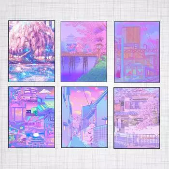 Японские уличные постеры и принты с ночным видом, аниме, комиксы, холст, живопись на стенах, картины для гостиной, домашний декор 21x30cm No Framed