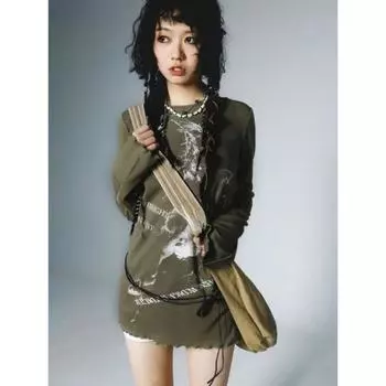 Японские винтажные топы в стиле Харадзюку, футболка Fairycore, женская эстетичная футболка в стиле гранж, уличная одежда Y2k, футболки с графикой Femme Camisetas S зелёный