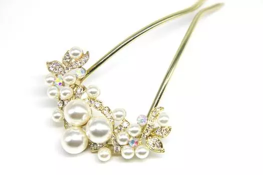 Японские волосы Miaomyao Drumstick Аксессуар для волос [Miaomyao] Шпилька, тип, платье, Tomesode, Кимоно, украшение, Металл, Жемчуг, Бижутерия, Цветок, U-образный золотой