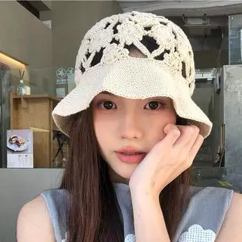 Японские вязаные крючком шапки-ведра ручной работы для женщин, летние, осенние, тонкие, дышащие, модные, универсальные, сладкие, вязаные шапки-ведра 56-58cm бежевый