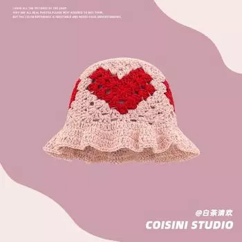 Японские жаккардовые панамы Sweet Love для женщин, летние и осенние, полые, дышащие, универсальные, повседневные, вязаные шапки 56-58cm розовый