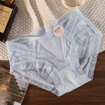 Японские жаккардовые трусики женское нижнее белье средней посадки сексуальные полые 7A антибактериальные промежность милые бесшовные дышащие трусики M чёрный