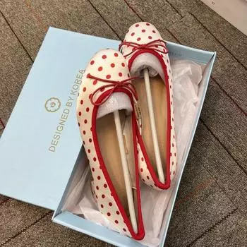 Японские женские туфли в горошек в стиле ретро, литературные ленивые туфли, маленькие ароматные ветряные туфли с неглубоким горлом и квадратным каблуком, французские туфли с бантом 35