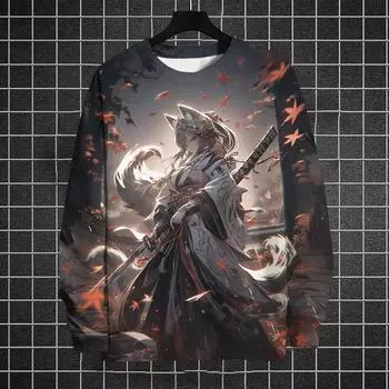 Японские животные 3D принтованные толстовки для мужчин толстовки осенняя мода мужская одежда свободные оверсайз футболки с длинным рукавом топы 2024 S