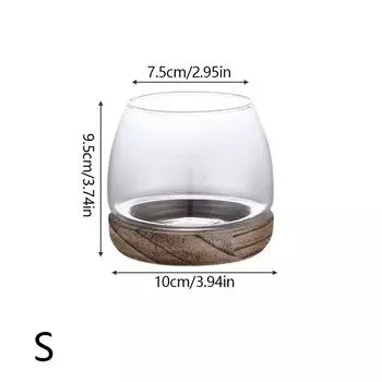 Японский эко-аквариум, стеклянная ваза, деревянная основа, водное растение, прозрачная цветочная композиция, креативная