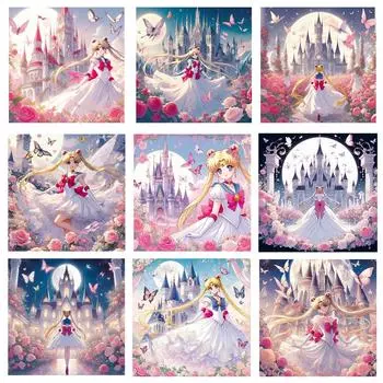 Японский аниме 5D алмазная живопись набор мультфильм девушка замок алмазная вышивка ручная работа DIY мозаика украшение дома Full Round 20x20CM