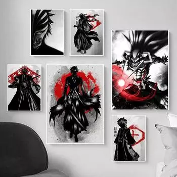 Японский аниме Bleach Poster Print Ichigo Kurosaki Cartoon Canvas Paintings Wall Art Pictures For Boys Room Home Decoration 21*30cm No Frame