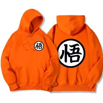 Японский аниме Db персонажи Wu Print Streetwear Мужская повседневная толстовка с капюшоном большого размера с круглым вырезом Модный пуловер Свободный карман Уличная мужская толстовка с капюшоном S