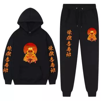 Японский аниме Demon Slayer Harajuku Kyojuro Rengoku Print Hoodies Sets Men s Casual Oversize Sweatshirts Creativity 2-Piece Set S