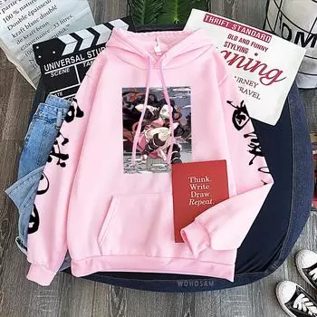 Японский аниме Demon Slayer Толстовка Мужская/Женская Harajuku Красивые Девушки Kamado Nezuko Kawaii Графика Зимние Большие Толстовки XS чёрный