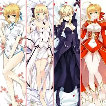 Японский аниме Fate/stay Night Saber обнимающий чехол для тела двухсторонняя наволочка для подушки Dakimakura Waifu наволочка 34x100cm Peach Skin