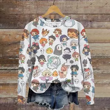 Японский аниме графический принт женская толстовка с капюшоном O-образным вырезом мультяшные модные толстовки женские Harajuku свободная уличная осенняя толстовка S