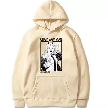 Японский аниме-хипстер Chainsaw Man Power с графическим принтом, с капюшоном для мужчин и женщин, удобные толстовки с капюшоном, модная толстовка Harajuku, унисекс, пуловер XS чёрный
