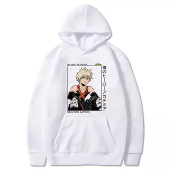 Японский аниме My Hero Academia Толстовка с принтом Bakugou Katsuki для мужчин и женщин, толстовки с капюшоном, удобная уличная одежда, пуловер унисекс в стиле Харадзюку XS чёрный