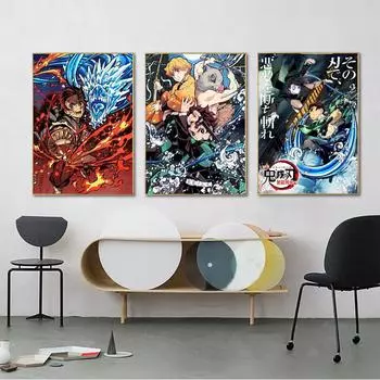 Японский аниме-плакат «Убийца демонов» Kamado Tanjirou Rengoku Kyoujurou Картина на холсте для комнаты Настенные художественные краски Картина для домашнего декора 21x30cm No Framed