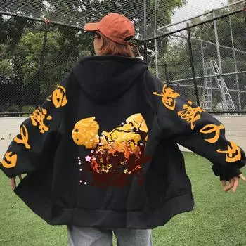 Японский аниме-рассекатель демонов Агацума Зеницу с принтом с капюшоном для мужчин и женщин, большие толстовки с капюшоном на молнии Harajuku, толстовка унисекс с застежкой-молнией XS чёрный