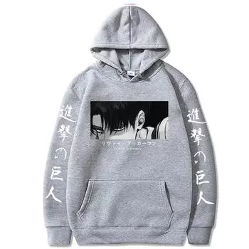 Японский аниме-сезон «Атака титанов» Levi Ackerman Print Hooded Men Women Comfortable Hoodies Trend Sweatshirt Harajuku Pullover XS чёрный