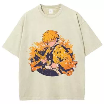 Японский аниме стиль Портрет персонажа доброй воли Принт Женская футболка Оверсайз Свободная Вареный деним Короткий рукав Летняя S