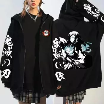 Японский аниме-убийца демонов Tokitou Muichirou с принтом, с капюшоном для мужчин и женщин, большие толстовки на молнии, толстовка Harajuku, мужская куртка на молнии XS чёрный