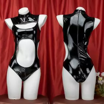 Японский аниме женский черный кожаный боди обтягивающая одежда мотоциклистка панк кибер наряд униформа косплей костюм 18+ 40-67 kg