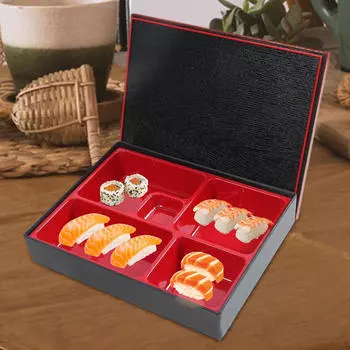 Японский бенто-бокс для обеда, красный и черный, 5 отсеков, контейнер для еды, сервировочное блюдо для ресторана