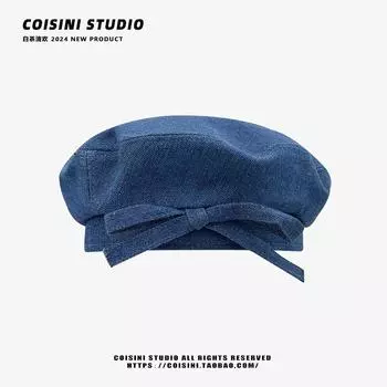 Японский берет для женщин, простой бант, джинсовый, весна-осень, повседневный, универсальный, трендовый, темпераментный, однотонный, шляпа художника one size
