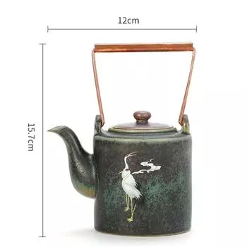 Японский чайник из грубой керамики – ретро-керамический чайник для кунг-фу с расписанным вручную рисунком журавля Teapot