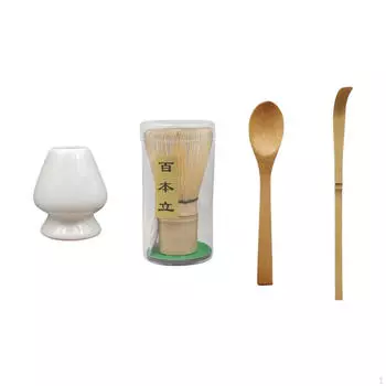 Японский чайный сервиз «Матча» с бамбуковым венчиком белый