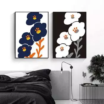 Японский цветочный постер в скандинавском стиле, красочный цветок, холст, картина, черно-белая Настенная картина для гостиной, традиционная 21cm30cm NoFrame