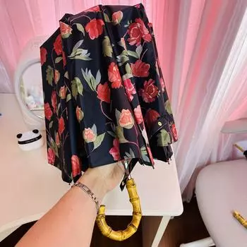 Японский цветок пиона, двойной солнцезащитный зонт, женский бамбуковый узел, изогнутый крючок, черный клей, солнечный дождь, солнцезащитный крем двойного назначения, устойчивый к ультрафиолетовому излучению зонт