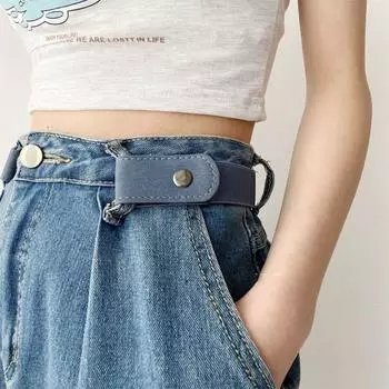 Японский декоративный эластичный пояс с бесследной пряжкой, свободный пояс без пряжки, невидимый пояс для женщин темно-синий