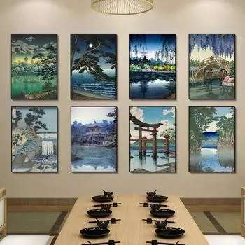 Японский деревенский стиль ретро пейзаж холст картина озеро парк красота постер офис настенное искусство гостиная украшение дома фреска без рамки 21*30cm No Frame